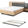 Lit avec chevets 140 x 190 cm - 2 tiroirs - Avec LEDs - Coloris : Naturel et anthracite + Sommier - FRANCOLI>Vente-unique New