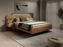 Lit avec chevets 160 x 200 cm - Avec LEDs - Coloris : Naturel et anthracite - DESADO>Vente-unique Sale