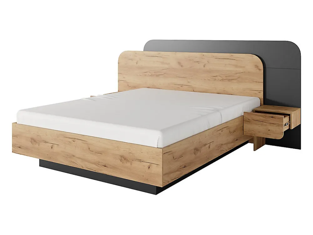 Lit avec chevets 160 x 200 cm - Avec LEDs - Coloris : Naturel et anthracite - DESADO>Vente-unique Sale