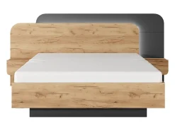 Lit avec chevets 160 x 200 cm - Avec LEDs - Coloris : Naturel et anthracite - DESADO><noscript><img width=