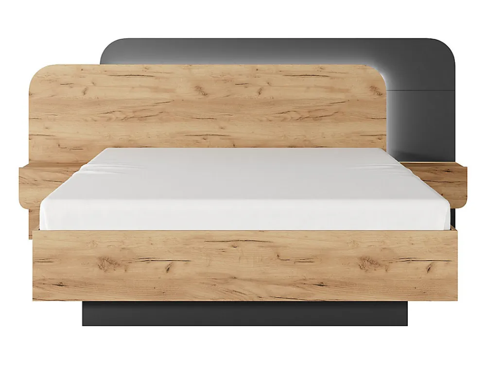 Lit avec chevets 160 x 200 cm - Avec LEDs - Coloris : Naturel et anthracite - DESADO>Vente-unique Sale