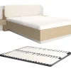 Lit avec chevets 160 x 200 cm - Avec LEDs - Coloris : Beige et naturel + Sommier - LYORIMA>Vente-unique Sale