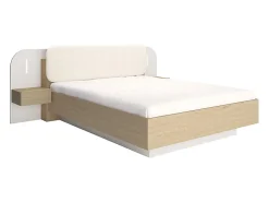 Lit avec chevets 160 x 200 cm - Avec LEDs - Coloris : Beige et naturel + Sommier - LYORIMA>Vente-unique Sale