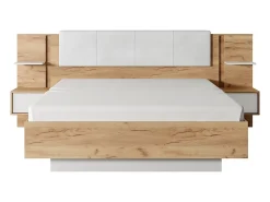 Vente-unique Lit avec chevets 160 x 200 cm - Avec LEDs - Coloris : Naturel et blanc - ELYNIA* Lit Avec Rangement