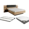 Lit avec chevets 160 x 200 cm - Avec LEDs - Coloris : Naturel et anthracite + Sommier + Matelas - ELYNIA>Vente-unique Online