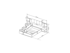 Lit avec chevets 160 x 200 cm - Avec LEDs - Coloris : Naturel et anthracite + Sommier + Matelas - ELYNIA><noscript><img width=