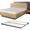 Vente-unique Lit avec chevets 160 x 200 cm - Avec LEDs - Coloris : Naturel et anthracite + Sommier - DESADO* Lit Avec Rangement