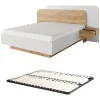 Lit avec chevets 160 x 200 cm - Avec LEDs - Coloris : Naturel et blanc + Sommier - DESADO>Vente-unique New