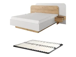 Lit avec chevets 160 x 200 cm - Avec LEDs - Coloris : Naturel et blanc + Sommier - DESADO><noscript><img width=