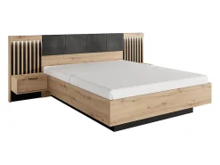 Lit avec chevets 160 x 200 cm - Avec LEDs - Coloris : Naturel et noir - ARIADA><noscript><img width=