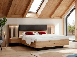 Lit avec chevets 160 x 200 cm - Avec LEDs - Coloris : Naturel et noir - ARIADA><noscript><img width=