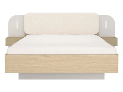 Lit avec chevets 160 x 200 cm - Avec LEDs - Coloris : Beige et naturel - LYORIMA><noscript><img width=
