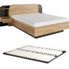 Lit avec chevets 160 x 200 cm - Avec LEDs - Coloris : Naturel et noir + Sommier - JUVISIA>Vente-unique Discount