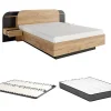 Lit avec chevets 160 x 200 cm - Avec LEDs - Coloris : Naturel et noir + Sommier + Matelas - JUVISIA>Vente-unique Outlet