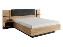 Lit avec chevets 140 x 190 cm - Avec LEDs - Coloris : Naturel et anthracite - ELYNIA>Vente-unique Hot