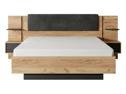 Lit avec chevets 140 x 190 cm - Avec LEDs - Coloris : Naturel et anthracite - ELYNIA><noscript><img width=