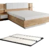 Lit avec chevets 160 x 200 cm - Avec LEDs - Coloris : Naturel et blanc + Sommier - ELYNIA>Vente-unique Hot