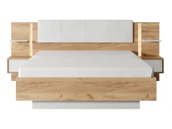 Lit avec chevets 160 x 200 cm - Avec LEDs - Coloris : Naturel et blanc + Sommier - ELYNIA>Vente-unique Hot