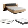 Lit avec chevets 160 x 200 cm - Avec LEDs - Coloris : Naturel et anthracite + Sommier + Matelas - ELYNIA>Vente-unique New