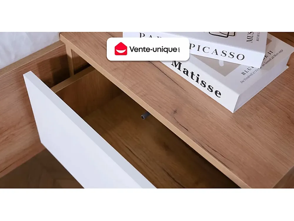 Vente-unique Lit avec chevets 140 x 190 cm - Avec LEDs - Coloris : Naturel et anthracite + Sommier - ELYNIA* Lit Avec Rangement