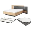 Lit avec chevets 160 x 200 cm - 2 tiroirs - Avec LEDs - Coloris : Naturel et anthracite + Sommier + Matelas - FRANCOLI>Vente-unique Outlet