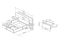 Vente-unique Lit avec chevets 160 x 200 cm - Avec LEDs - Coloris : Naturel et blanc + Sommier + Matelas - DESADO* Lit Avec Rangement