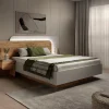 Vente-unique Lit avec chevets 160 x 200 cm - Avec LEDs - Coloris : Naturel et blanc - DESADO* Lit Avec Rangement