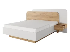 Vente-unique Lit avec chevets 160 x 200 cm - Avec LEDs - Coloris : Naturel et blanc - DESADO* Lit Avec Rangement