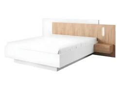 Vente-unique Lit avec chevets 160 x 200 cm - 2 tiroirs - Avec LEDs - Coloris : Blanc et naturel - FRANCOLI* Lit Avec Rangement