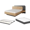 Vente-unique Lit avec chevets 160 x 200 cm - Avec LEDs - Coloris : Naturel et anthracite + Sommier + Matelas - DESADO* Lit Avec Rangement