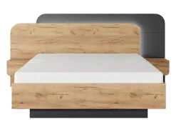 Vente-unique Lit avec chevets 160 x 200 cm - Avec LEDs - Coloris : Naturel et anthracite + Sommier + Matelas - DESADO* Lit Avec Rangement