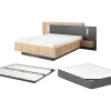 Lit avec chevets 140 x 190 cm - 2 tiroirs - Avec LEDs - Coloris : Naturel et anthracite + Sommier + Matelas - FRANCOLI>Vente-unique Hot