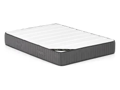 Lit avec chevets 140 x 190 cm - 2 tiroirs - Avec LEDs - Coloris : Naturel et anthracite + Sommier + Matelas - FRANCOLI><noscript><img width=