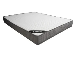 Lit avec chevets 160 x 200 cm - 2 tiroirs - Avec LEDs - Blanc et naturel + Sommier + Matelas - FRANCOLI><noscript><img width=