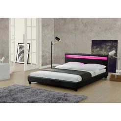 Lit avec LED 160 x 200 cm en PU noir - PICADILLY><noscript><img width=