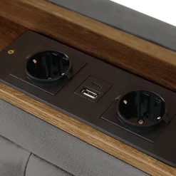 Lit avec rangement 160 x 200 cm - Lit avec 4 tiroirs et tête de lit avec prise USB-C - Lin + Bois massif - Sans Matelas - Gris><noscript><img width=