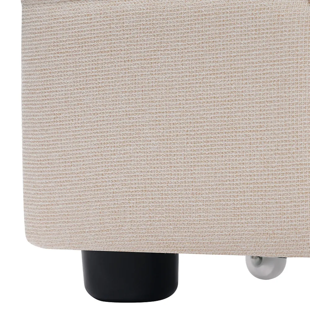Lit avec rangement 90 x 200 cm - Lit Simple avec Tiroirs et LED - Lin Bois Métal - Sans Matelas - Beige>Okwish New