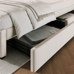 Lit avec rangement 160 x 200 cm - Lit double avec 4 tiroirs et tête de lit réglable - Avec Matelas - Beige><noscript><img width=