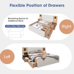 Lit avec rangement 140 x 200 cm - Lit Double avec Lampes et USB - Bois MDF - Sans Matelas - Blanc Chêne><noscript><img width=