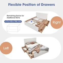 Okwish Lit avec rangement 160 x 200 cm - Lit Double avec 2 Tiroirs - Bois MDF - Sans Matelas - Blanc Chêne* Lit Avec Rangement