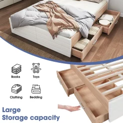 Lit avec rangement 140 x 200 cm - Lit Double avec 2 Tiroirs - Bois MDF - Sans Matelas - Blanc><noscript><img width=