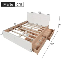 Lit avec rangement 180 x 200 cm - Lit Double avec 2 Tiroirs - Bois MDF - Sans Matelas - Blanc Chêne><noscript><img width=