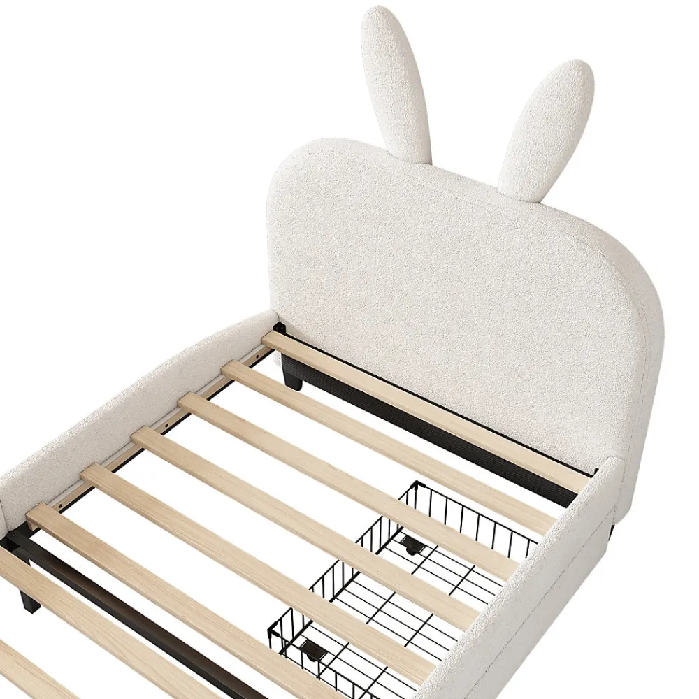 Okwish Lit avec rangement 90 x 200 cm - Lit Simple avec 2 Tiroirs - Peluche + MDF - Sans Matelas - Blanc* Lit Avec Rangement