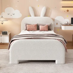 Okwish Lit avec rangement 90 x 200 cm - Lit Simple avec 2 Tiroirs - Peluche + MDF - Sans Matelas - Blanc* Lit Avec Rangement