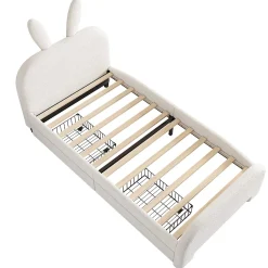 Okwish Lit avec rangement 90 x 200 cm - Lit Simple avec 2 Tiroirs - Peluche + MDF - Sans Matelas - Blanc* Lit Avec Rangement