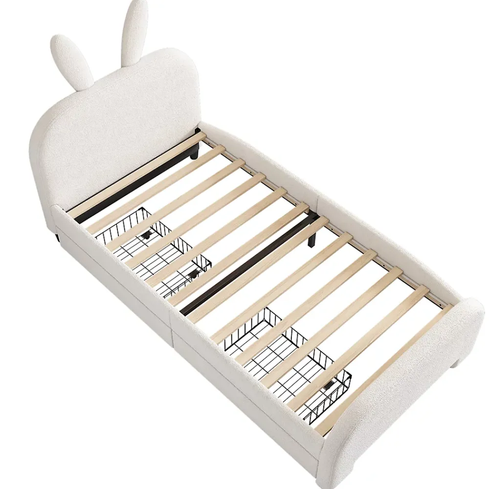 Okwish Lit avec rangement 90 x 200 cm - Lit Simple avec 2 Tiroirs - Peluche + MDF - Sans Matelas - Blanc* Lit Avec Rangement