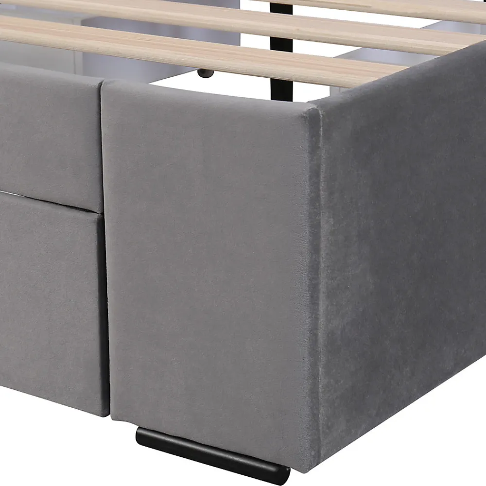 Lit avec rangement 140x200 cm - Lit Double Capitonné avec 4 Tiroirs - Velours - Sans Matelas - Gris>Okwish Sale