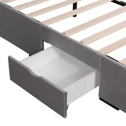Lit avec rangement 140x200 cm - Lit Double Capitonné avec 4 Tiroirs - Velours - Sans Matelas - Gris><noscript><img width=