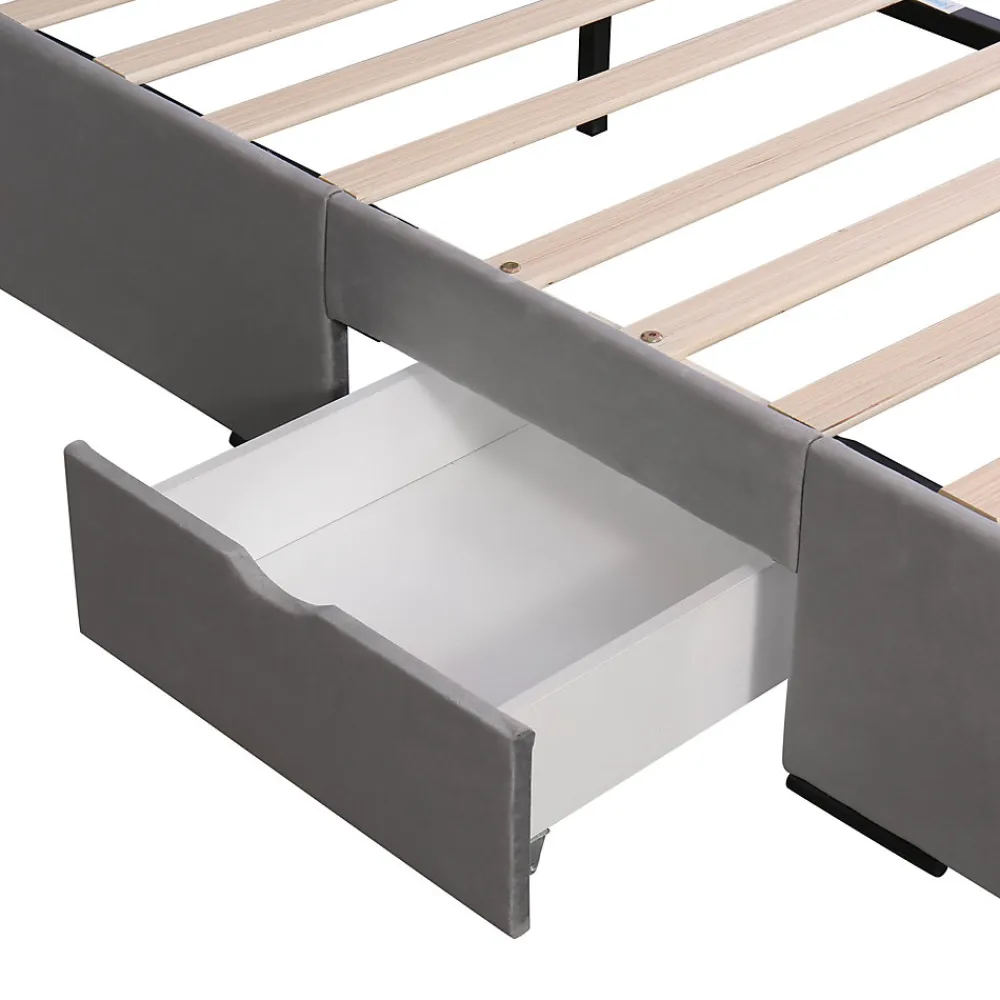 Lit avec rangement 140x200 cm - Lit Double Capitonné avec 4 Tiroirs - Velours - Sans Matelas - Gris>Okwish Sale