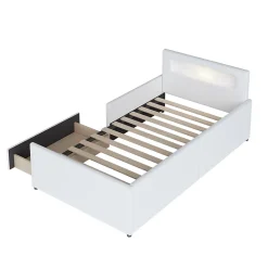 Okwish Lit avec rangement 90x200 cm - Lit enfant capitonné avec veilleuse et port USB - Similicuir - Sans matelas - Blanc* Lit Avec Rangement